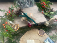 Beautiful handcrafted natural mini soap bar and soap ladder, wrapped with ribbon, bauble and Christmas tag.