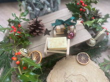 Beautiful handcrafted natural mini soap bar and soap ladder, wrapped with ribbon, bauble and Christmas tag.