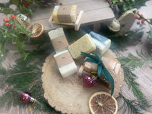 Beautiful handcrafted natural mini soap bar and soap ladder, wrapped with ribbon, bauble and Christmas tag.