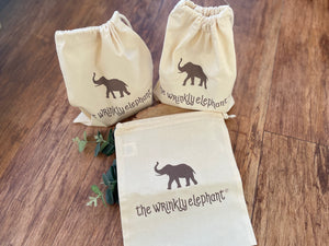 natural cotton drawstring bag with elephant logo