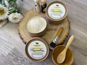 yellow  clay  face mask with bamboo bowl, spoon and brush 